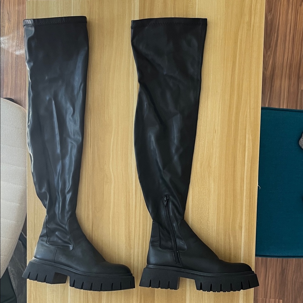 Zara Thigh-High Faux Leather Boots